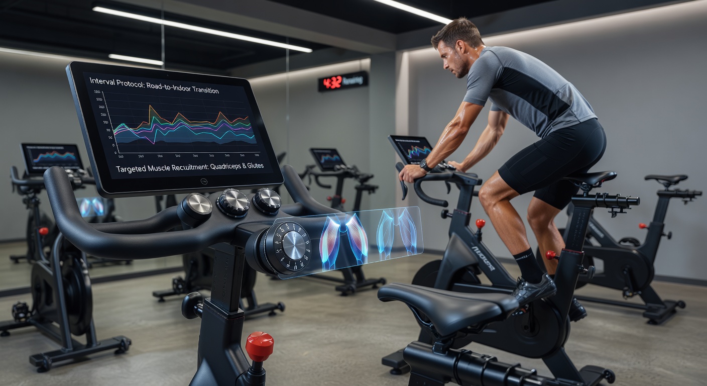 Stationary bike with adjustable resistance settings during an interval training session