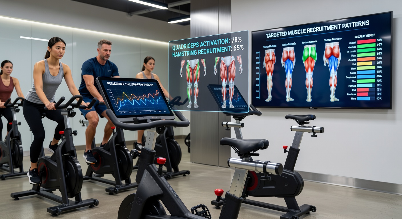 Cyclist performing interval training on a calibrated stationary bike setup
