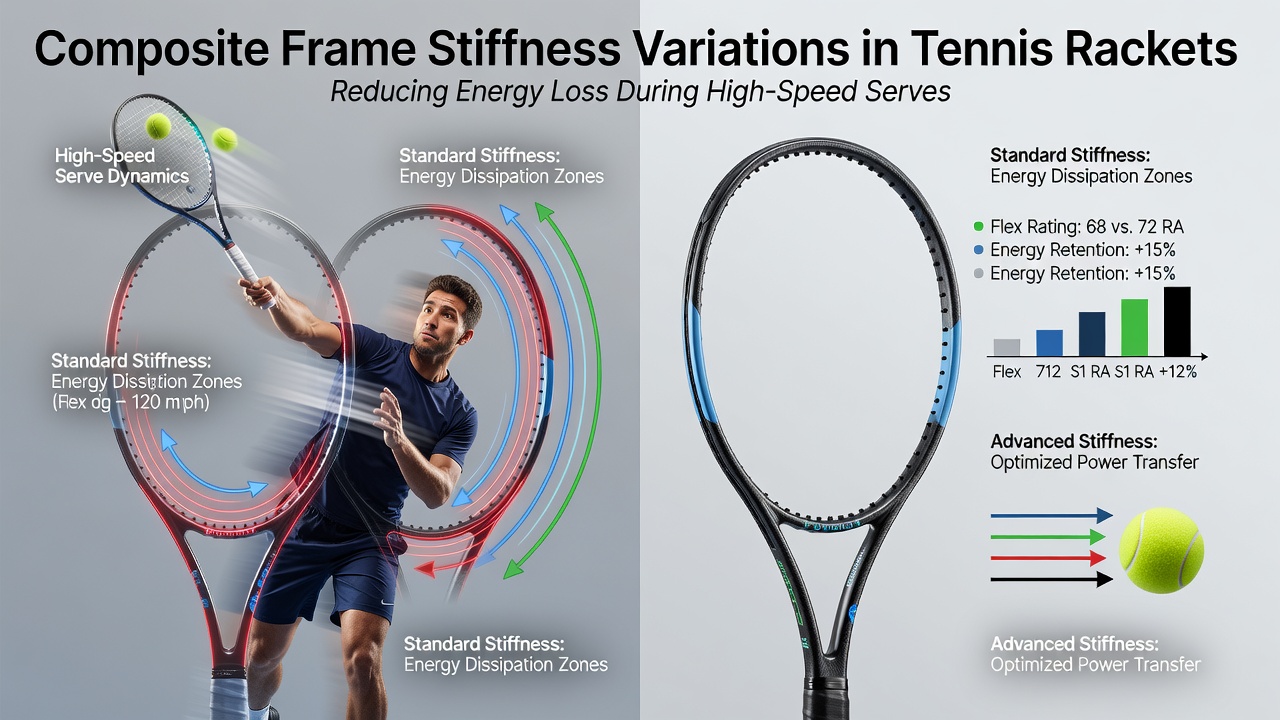 High-speed serve sequence on grass court illustrating racket frame deformation and ball contact