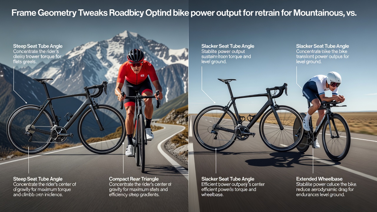 Road bike frame geometry diagram showing head tube and seat tube angles for different terrains
