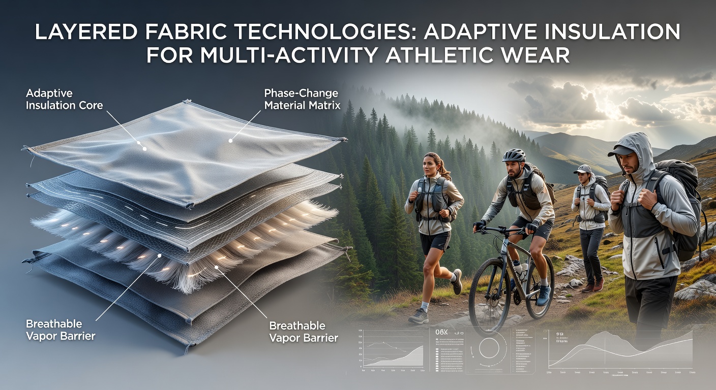 Athlete wearing multi-activity athletic apparel with adaptive insulation layers during temperature transition