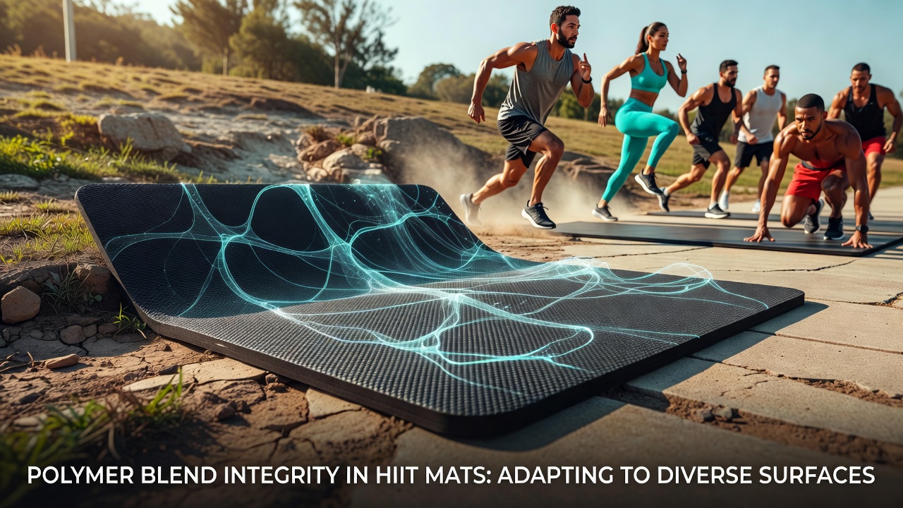 Close-up view of polymer layers in a fitness mat showing blended material structure under compression testing
