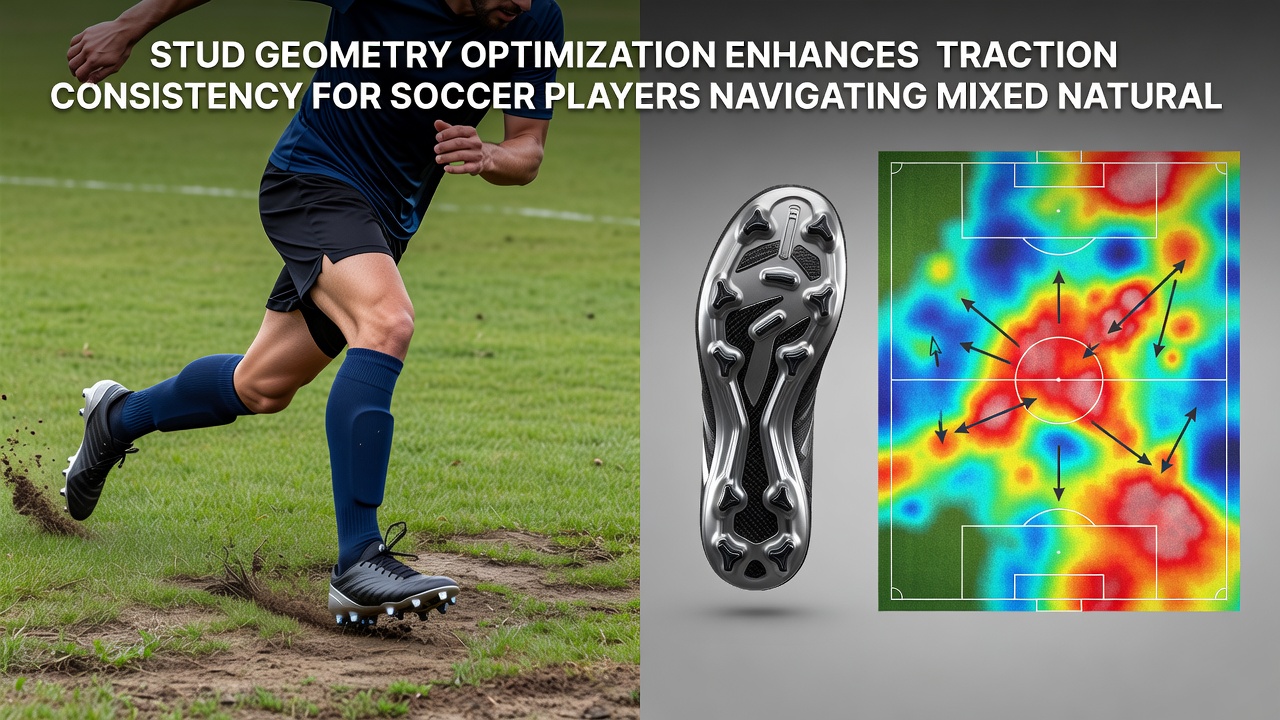 Soccer player executing a cut on a hybrid pitch demonstrating consistent stud engagement across surface types